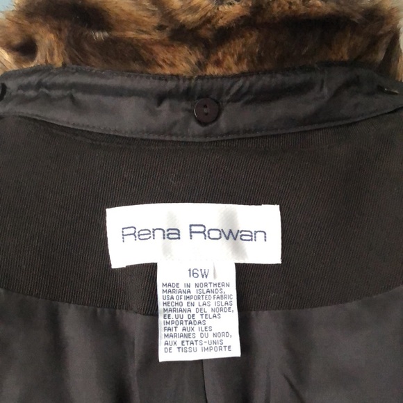 Rena Rowan 3-Piece Suit Jacket Skirt Faux Fur Removable Collar Brown - Picture 12 of 16